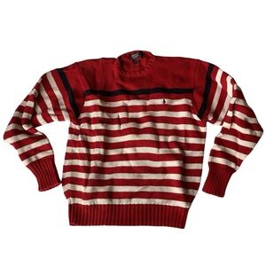 XL Polo Ralph Lauren Sweater Red Stripe Thick Cable Knit Ribbed Cotton